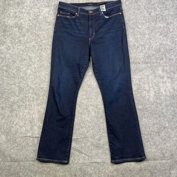 Banana Republic Jeans Womens Size 31L  Mid-Rise Crop Flare dark wash Distressed - Picture 1 of 10